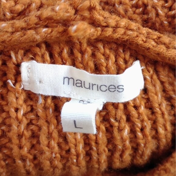 Maurices Hooded Sweater Women’s Size Large Brown Open Knit Tunic Pullover Hoodie - Picture 5 of 7